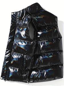 Hommes élégant solide sans manches doudoune poches décontracté extérieur hiver chaud épais brillant veste hommes bouffant gilet veste - Product Image 4