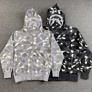 เสื้อฮู้ดซิปหน้าฉลามลายพรางสำหรับผู้ชายผ้าคอตตอน450GSM 100% ขนแกะออกแบบเองได้ - Product Image 1