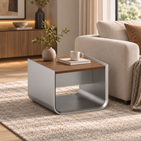 Table basse moderne avec étagère de rangement ouverte pour espace compact, table basse contemporaine 60x60 cm finition grise
