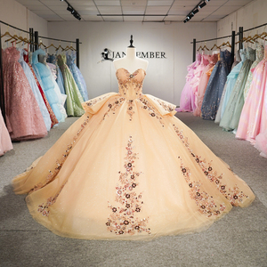 Dy6977 Champagne Gold Quinceanera Chiffon Dress Natural Anti-static Heavy Beaded Glitter Princess Ball Gown Ready Ship for - Product Image 3