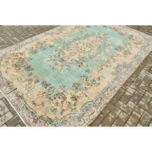 Tapis turc vintage patchwork, écologique, avec support en latex, 6,3x10,1 pieds, grand tapis en laine persane vert et marron - Product Image 2