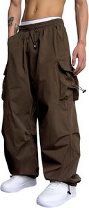 Pantalones de paracaídas con bolsillo plano para hombre, pantalones Cargo holgados informales, pantalones Unisex de calle Y2K, pantalones con cordón - Product Image 3