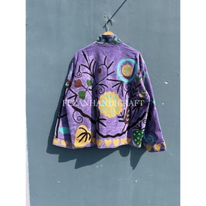Unisex Short Suzani <b>Velvet</b> Jacket with Floral Embroidery Stand Collar and Cotton Lining for Spring Season - Product Image 6