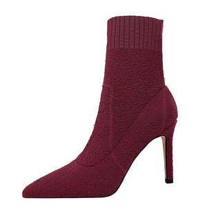 Bottines à talons aiguilles pour femmes, mode automne/hiver, à bout pointu, élastiques, motif uni - Product Image 1