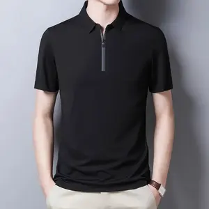 Golf pour hommes personnalisé de haute qualité pour polo avec maillot noir respirant solide contraste de fermeture éclair rouge Logo personnalisé - Product Image 3