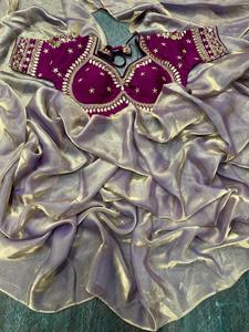 Elegante indio Bollywood elegante Sari tela suave exclusiva Sari blusa elegante Ropa Étnica última blusa de moda - Product Image 2