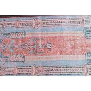 Tapis turc vintage 2,1x4 pieds, rouge, petits motifs de plantes et d'arbres, en laine - Product Image 4