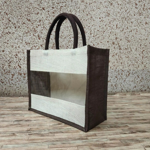 Popular Beautiful Customized Jute Tote Bag High Quality Strong Jute Gift Bag with window Simple Jute Tote Bag with <b>Wrapped</b> Edge - Product Image 2