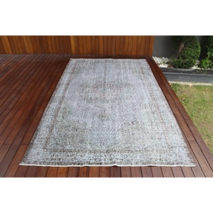 พรมตุรกีขนาดใหญ่ 5.5x9 ฟุต พรมขนสัตว์ลายจุดสีเทาวินเทจ - Product Image 1