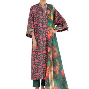 Ensemble de trois pièces pour femmes, shalwar kameez en jacquard, tenue ethnique de créateur pour femmes, ensemble de robe de soirée avec dupatta tissé et pantalon droit - Product Image 1
