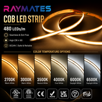 Bande lumineuse LED à haute luminosité blanc chaud UL ETL DC24V ODM OEM, bande lumineuse LED COB 8 mm, bande lumineuse COB pour décoration intérieure