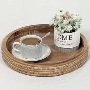 Plateau rond en bois de 2 '', plateau décoratif rond en bois blanchi à la chaux, plateau décoratif rustique de ferme, parfait pour le rangement - Product Image 2