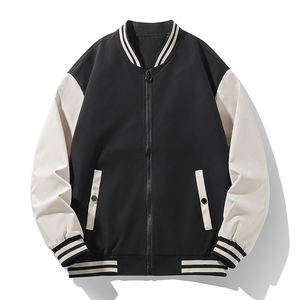 Veste de baseball en cuir brodée sur mesure de haute qualité pour hommes avec col montant, style streetwear et logo frontal - Product Image 1