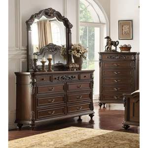 Lit en bois classique de 8 'en acajou brun antique, style en bois massif sculpté à la main - Product Image 4