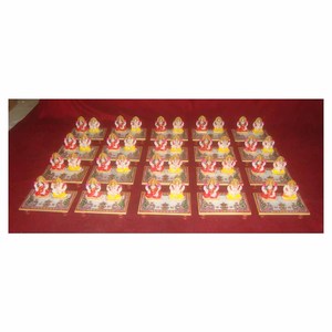 Pure Makrana White Marble Colorful Hand <b>Painted</b> Laxmi Mata Ji And Ganesh Ji Sitting Statue For Home Decoration And Worship - Product Image 1