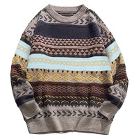 Pulls en tricot respirants 100 % coton, style vintage, unis, pour hommes, mode hiver, personnalisés, col rond, 260 g, impression numérique