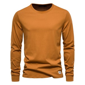 T-shirt basique à col rond pour hommes de haute qualité décontracté à manches longues pour le printemps automne couleur unie Anti-rides tricoté tissu imprimé - Product Image 6