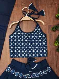 Shoryam mode filles ethnique enfants longueur au sol concepteur Lehenga Choli Rama miroir travail Festival fête porter avec Dupatta - Product Image 3