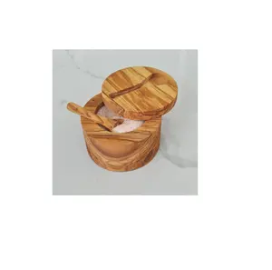 골동품 디자인 나무 소금 그릇 숟가락 나무 향신료 상자 향신료 항아리 수제 톱 디자이너 우드 소금/설탕 항아리