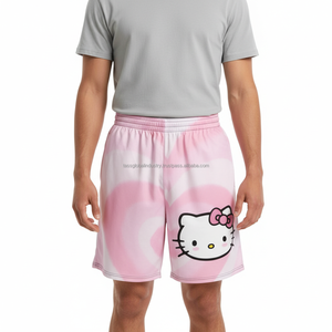 กางเกงขาสั้นตาข่ายผู้ชายขายส่ง น้ำหนักเบา รับผลิตตามแบบ (OEM) ลายการ์ตูนน่ารัก พิมพ์ลายหัวใจสีชมพู กางเกงขาสั้นลำลองฤดูร้อนปี 2026 - Product Image 3