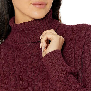 Suéter Clásico de Punto Trenzado con Cuello Alto Color Vino Tinto para Mujer, Ajuste Entallado, Jersey de Invierno, Servicios Personalizados OEM/ODM, Suéteres para Mujer - Product Image 3