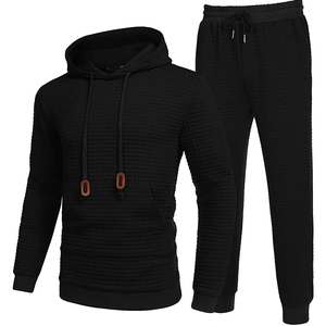 Ensemble de jogging deux pièces pour hommes 100% coton personnalisé Survêtement empilé avec sweat à capuche patchwork pantalon évasé imprimé survêtement pour l'hiver - Product Image 2