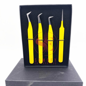 Pinzas profesionales de Extensión de pestañas de alto volumen de acero inoxidable J2 logotipo personalizado puntas de plata amarilla Etiqueta Privada - Product Image 5