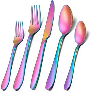 Juego de Cubiertos de Arcoíris de 5 Piezas al por Mayor, Proveedor de Cubiertos de Acero Inoxidable Plateado, Juego de Cuchara, Tenedor y Cuchillo - Product Image 2