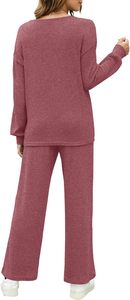 Conjunto Deportivo Ecológico para Mujer, Talla XXL, Manga Larga, Color Sólido, Pantalones Deportivos con Aberturas Laterales, Estampado de Moda, Invierno 2024 - Product Image 3