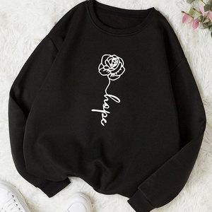Suelto se adapta acanalado cuello redondo 80% Algodón 20% poliéster polar acanalado puños y Drack negro mujeres sudaderas - Product Image 1