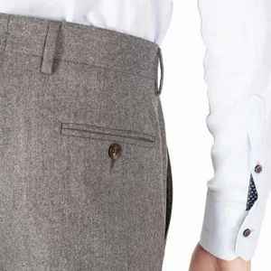 Pantalon habillé pour homme, coupe slim décontractée, respirant, écologique, 100% coton sergé, léger, design chiné, devant plat, taille mi-haute - Product Image 3