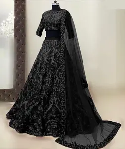 Estilo indio paquistaní Lehenga Choli para mujer boda diseño indio completo Georgette Lahenga Choli Dupatta blusa bordado trabajo