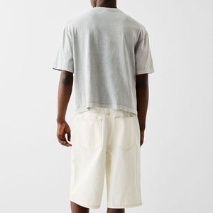 2025 nouvelle mode hommes T-Shirt en détresse avec manches courtes Logo imprimé personnalisé effet de lavage à l'acide pas cher prix 100% coton - Product Image 4