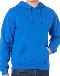 เสื้อฮู้ดผู้ชายสีน้ำเงินล้วน ทรงปกติ ผ้าฝ้ายฟลีซ สวมใส่สบายในฤดูหนาว ระบายอากาศได้ดี เป็นมิตรกับสิ่งแวดล้อม มีกระเป๋าด้านหน้า - Product Image 1