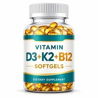 Capsules de Vitamine D3 K2 B12 en Gélules Molles à Marque Blanche 250mcg 200mcg MK7 pour l'Énergie, 60 Capsules pour Femmes, Complément Alimentaire