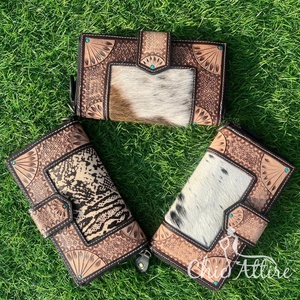 New Western Stylish Tooled Real Hair on Cowhide Leather Wristlets Clutches Women Designed Purse Venta caliente Carteras únicas - Product Image 1