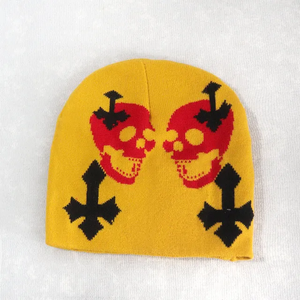 Bonnet personnalisé 100% acrylique crâne chapeau imprimé deux tête de crâne motif unisexe course vélo sport bonnet tricoté chapeau - Product Image 4