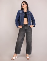 Kadın Premium kalite mavi Denim ceketler iyi Fit uzun kollu düğme Up Jean ceket cepler ile