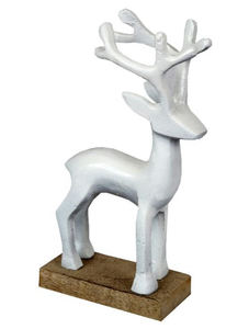 Nouveau produit de décoration de Noël de luxe Cerf en aluminium de couleur blanche sur socle en bois du fabricant et du fournisseur indien - Product Image 2