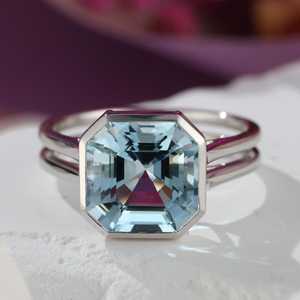 แหวนเพชรเม็ดเดี่ยวอความารีนแท้สีฟ้าอความารีนแบบดั้งเดิม925เครื่องประดับชั้นดีสำหรับเป็นของขวัญปาร์ตี้สำหรับเพื่อน - Product Image 1