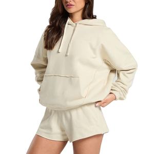 Unisex Autumn Solid Crop <b>Top</b> Hoodie & <b>Short</b> Jogger <b>Set</b> 100% Cotton Fleece Casual Custom One <b>Set</b> - Product Image 4