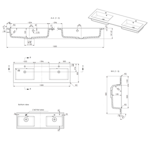 Lavabo encastré double vasque en marbre recomposé mat de 150 cm - Product Image 2