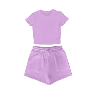 Conjunto de Top corto y pantalones cortos lavanda personalizado para mujer, conjunto informal de dos piezas de verano - Product Image 1