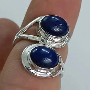 Anillo Hecho a Mano en Plata de Ley 925 con Piedra Preciosa de Lapislázuli, Forma Ovalada Azul Natural, Joyería Boho con Piedra de Nacimiento de Septiembre para Regalo - Product Image 3