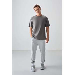 T-shirt basique à col rond pour homme Air Jones, gris foncé, 100% coton, épais, doux, texturé, coupe ample - Modèle 88353 - Product Image 2