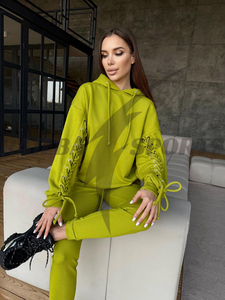 ชุดวอร์มสตรียอดนิยมจากนักออกแบบชุดกางเกง100% ผ้าฝ้ายใส่สบายชุดวิ่งสำหรับเด็กผู้หญิงชุดกางเกงมีฮู้ดสไตล์ทรงหลวม - Product Image 4