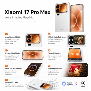 Teléfono Móvil Xiaomi 17 Pro Max 5G Original, Batería Enorme de 7500 mAh, Snapdragon 8 Elite Gen 5, Carga Rápida de 120 W, Pantalla AMOLED 2K de 6.9 Pulgadas, Desbloqueado - Product Image 3