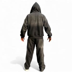 ชุดเซ็ตสเวตสูทผู้ชายทรงโอเวอร์ไซส์แบบปกติ พิมพ์ลาย ผ้าหนา สองชั้น สีดำ ผ้าเฟรนช์เทอร์รี่ เสื้อฮู้ดทรงบาน ขากระบอกใหญ่ - Product Image 3