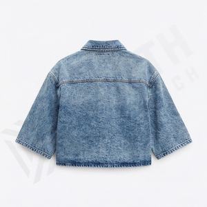 เสื้อแจ็คเก็ตยีนส์แฟชั่นลำลองระบายอากาศดีสำหรับผู้หญิง เสื้อโค้ทสีพื้นเรียบง่าย สไตล์ทันสมัย เสื้อคลุมสตรีทแวร์ สามารถปรับแต่งได้ - Product Image 2