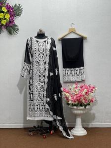 Beautiful Plazo Set Heavy Faux Georgette With Heavy 5mm Embroidery Sequence Work With Latkan Dori High Quality Micro Cotton - Product Image 3